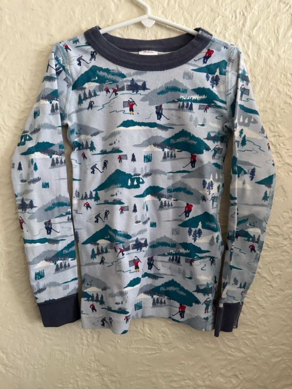 Hanna Andersson Long John Pajama Top Ice Hockey Blue Kids Boys 8